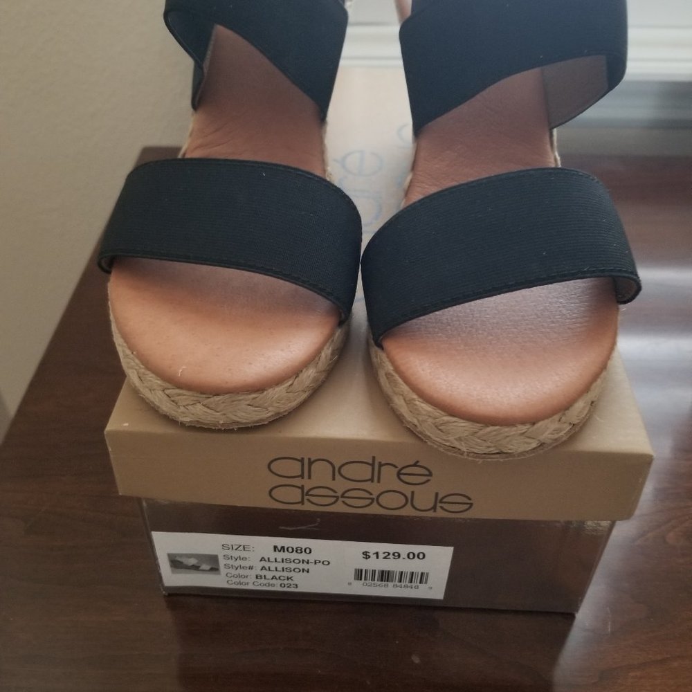 Andre Assous Allison Espadrille Wedge Sandal - Black size 8